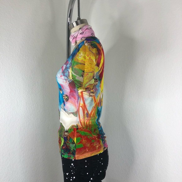 Issey Miyake Sheer Abstract Mesh 90's Tee Top Blou - Picture 2 of 10